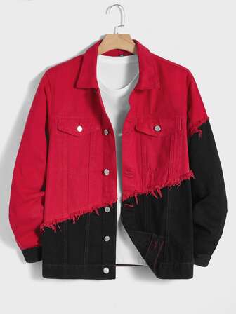 GENTILAND Men Two Tone Raw Cut Denim Jacket Without Tee