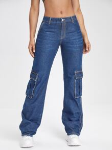 SHEINBlues 翻蓋口袋工裝牛仔褲