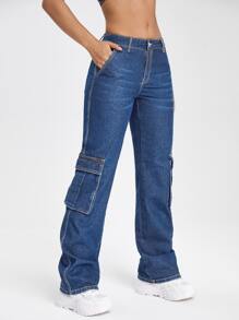 SHEINBlues 翻蓋口袋工裝牛仔褲