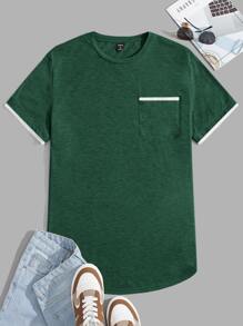 GENTILAND Men Pocket Front Curved Hem Tee - Green - View 1