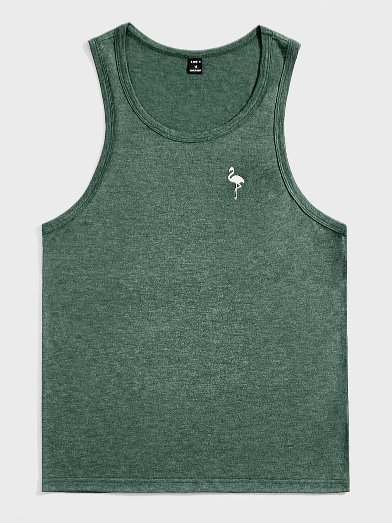 GENTILAND Men's Casual Sports Printed Tank Top, Men's Gym Tank Top, Embroidered Horse Logo Tank Top, Athletic Muscle Tank, Summer Slim Fit Tank Top, Designer Tank Top Men, Workout Sleeveless Shirt, Luxury Brand Style Tank Top, Streetwear Tank Top - Dark Green - View 1