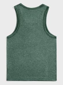 GENTILAND Men's Casual Sports Printed Tank Top, Men's Gym Tank Top, Embroidered Horse Logo Tank Top, Athletic Muscle Tank, Summer Slim Fit Tank Top, Designer Tank Top Men, Workout Sleeveless Shirt, Luxury Brand Style Tank Top, Streetwear Tank Top - Dark Green - View 2