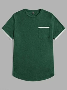 GENTILAND Men Pocket Front Curved Hem Tee - Green - View 6