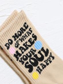 Slogan Graphic Crew Socks - Apricot - View 4