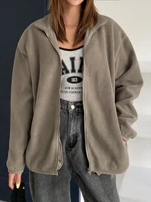 DAZY 落肩拉链抓绒外套，秋季女装，冬季