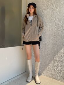 DAZY 落肩拉链抓绒外套，秋季女装，冬季