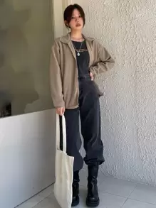 DAZY 落肩拉链抓绒外套，秋季女装，冬季