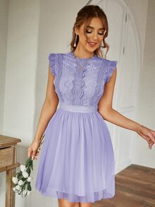 Simplee 蕾絲邊蕾絲連衣裙 - 紫丁香色 - 查看 3