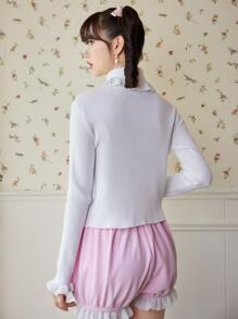 ROMWE Kawaii Solid Ruffle Hem Heart Cut Out Sweater - White - View 5