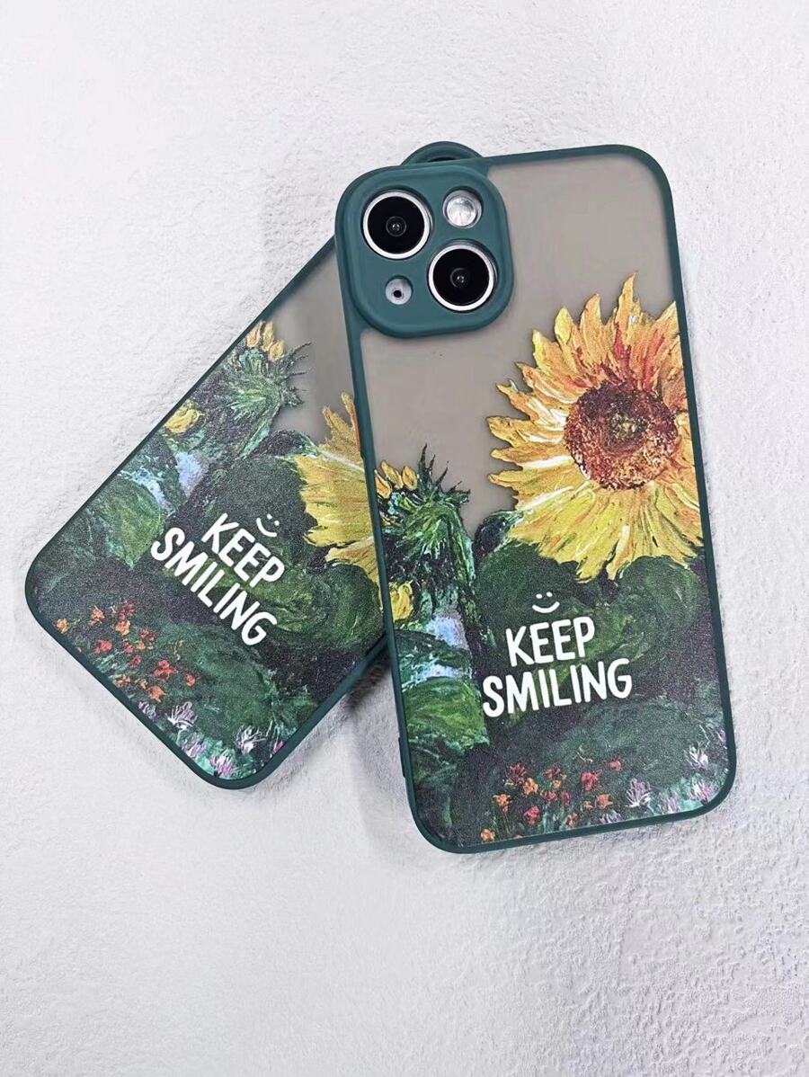 Sunflower & Letter Graphic Phone Case - Multicolor - View 1