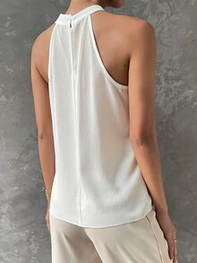Top halter unicolor ribete con fruncido - Blanco - Ver 2