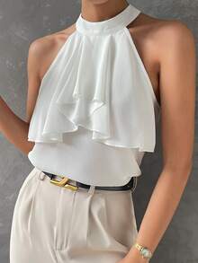 Top halter unicolor ribete con fruncido - Blanco - Ver 4