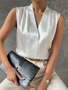 BizChic V領無袖緞面襯衫工作服