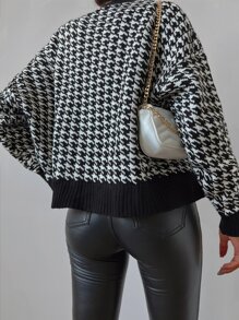 EURMUSE Houndstooth Pattern Drop Shoulder Cardigan - Black and White - View 2