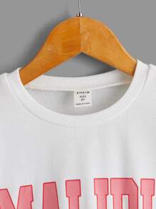 SHEIN 女童寬鬆休閒長袖運動衫，有字母圖案和落肩設計 - 白色 - 查看 3
