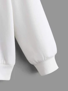 SHEIN 女童寬鬆休閒長袖運動衫，有字母圖案和落肩設計 - 白色 - 查看 4