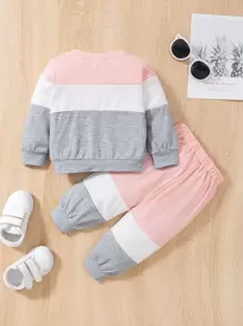 男嬰字母圖案撞色套頭衫和運動褲 - 彩色 - 查看 2