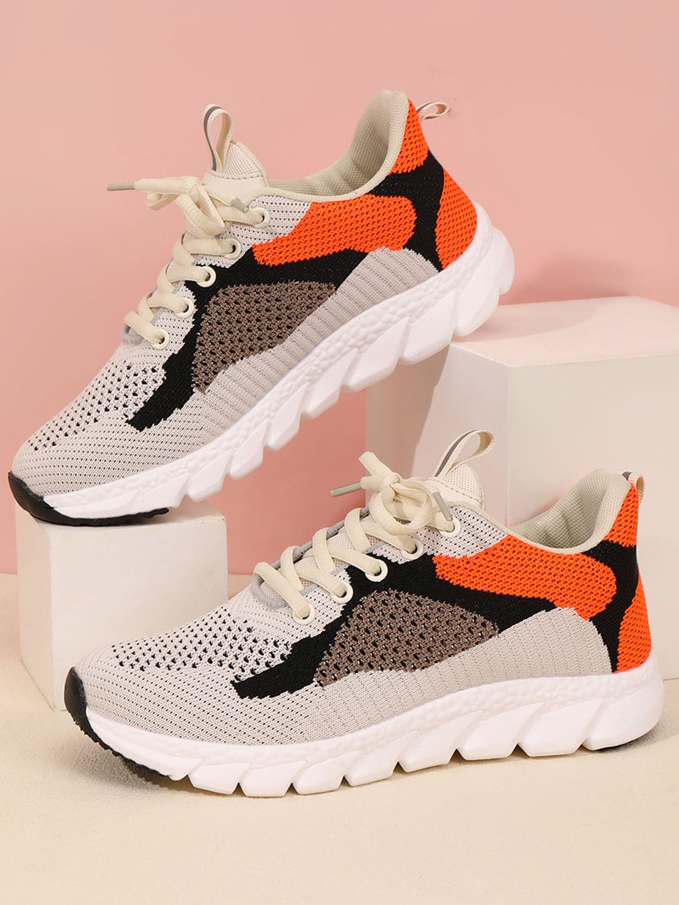 Men Color Block Lace-up Front Running Shoes - Multicolor - View 1
