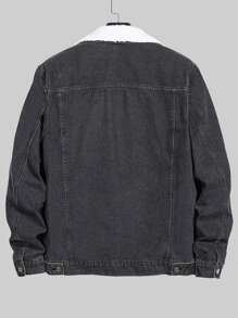 Manfinity Men Borg Collar Flap Pocket Denim Jacket Without Tee - Black - View 2