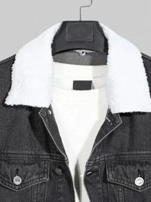 Manfinity Men Borg Collar Flap Pocket Denim Jacket Without Tee - Black - View 3