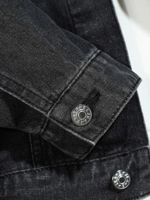 Manfinity Men Borg Collar Flap Pocket Denim Jacket Without Tee - Black - View 4