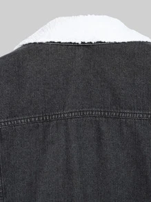 Manfinity Men Borg Collar Flap Pocket Denim Jacket Without Tee - Black - View 5