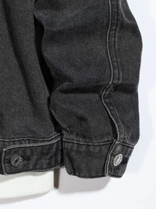 Manfinity Men Borg Collar Flap Pocket Denim Jacket Without Tee - Black - View 6