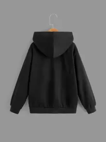 SHEIN Áo nỉ tay dài có khóa kéo, vai rớt, in chữ, dành cho bé trai tuổi teen. - màu đen - Xem 2