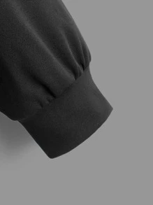 SHEIN Áo nỉ tay dài có khóa kéo, vai rớt, in chữ, dành cho bé trai tuổi teen. - màu đen - Xem 3