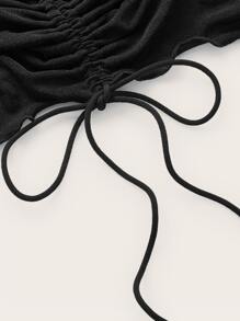 SHEIN X The Future X SHEIN ICON 大碼抽繩後背繫帶不對稱下擺掛脖上衣 - 黑色 - 查看 4