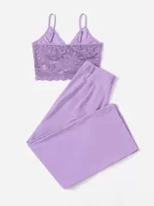 Franclia Lace Cami Top & Trousers - Mauve Purple - View 3