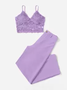 Franclia Lace Cami Top & Trousers - Mauve Purple - View 4