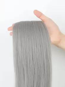 7 piezas Extensiones de cabello sintético recto de 22 pulgadas, set con clips, color gris - Gris Claro - Ver 4
