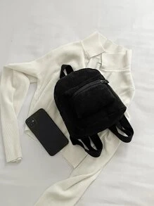 Ba lô nhung nhỏ có túi phía trước dành cho doanh nhân, nữ tuổi teen, sinh viên đại học, tân binh và nhân viên cổ trắng, hoàn hảo cho văn phòng, đại học, công việc, kinh doanh, đi làm, ngoài trời, du lịch, đi chơi, túi đi học, di động, nhẹ, cổ điển thông thường, thích hợp cho Cô gái tuổi teen Nữ sinh viên đại học, Hoàn hảo để trở lại trường học, Ngày đầu tiên đến trường, Đại học, Trung học cơ sở, Trung học phổ thông, Kỳ nghỉ - màu đen - Xem 4