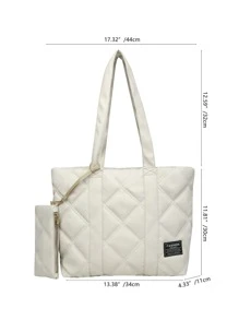 轻巧、商务休闲字母贴片装饰几何绗缝购物袋，带小袋，是送给妈妈的母亲节礼物，适合毕业生、少女、大一、大二、大三和大四学生的学校书包，适合大学、大学和高中学生，非常适合户外、旅行和返校，适合少女、女大学生、新秀和白领工作者，非常适合办公室、大学、工作、商务、通勤、户外、旅行、郊游 - 米色 - 查看 3