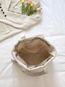 Quilted Detail Shoulder Tote Bag With Purse - Beige - View 4
