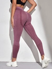 瑜伽打底褲雜色針織無縫收復競技褲襪 - 淡紫色 - 查看 2