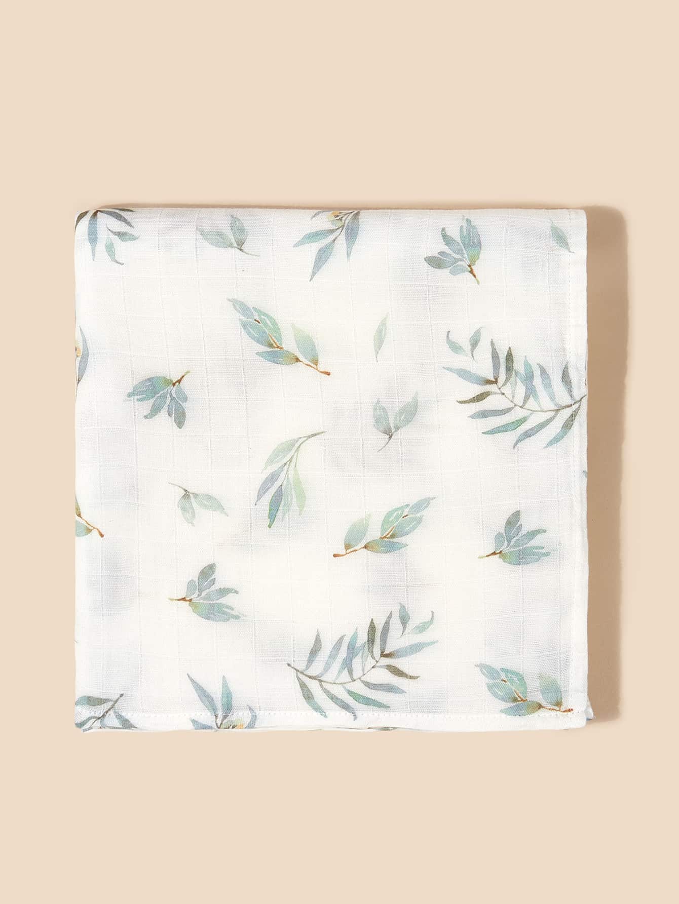 1pc Oeko-Tex Certified Bamboo Leaf Print Breathable Soft Baby Swaddle Blanket