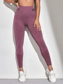 瑜伽打底褲雜色針織無縫收復競技褲襪 - 淡紫色 - 查看 4