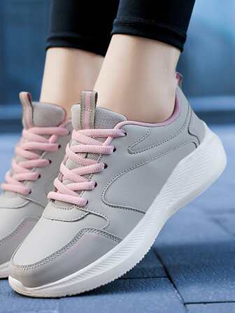 繫帶路跑步鞋適合女士,灰色