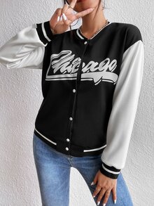字母圖案落肩袖學院風夾克