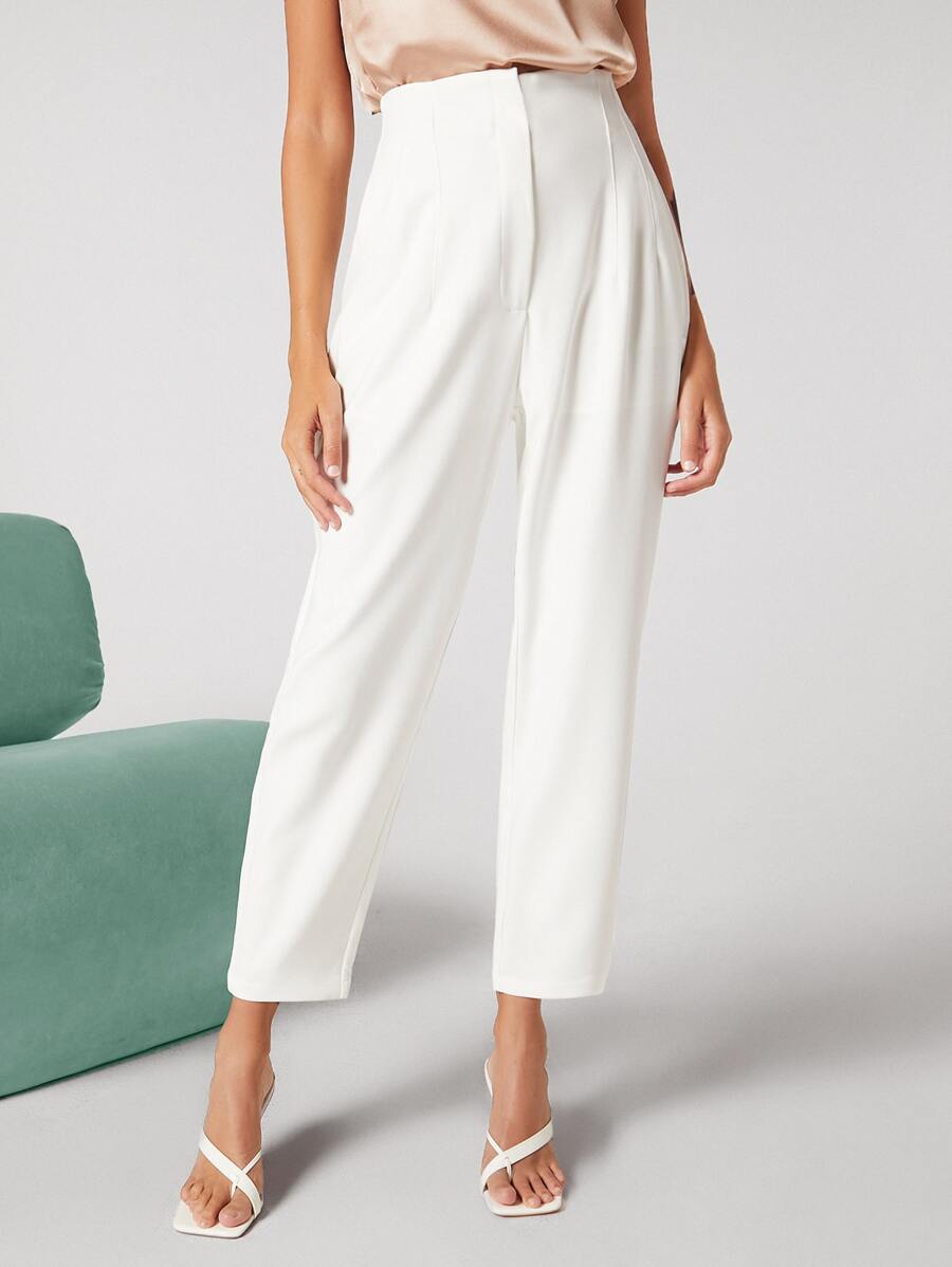 BizChic Solid Tailored Trousers - White - View 1