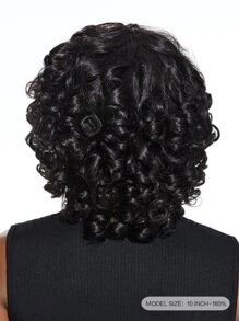 彈性卷短頭髮小精靈髮型機器製造假髮帶劉海自然黑色人類頭髮適用於女士頂級品質 - SNatural - 查看 3