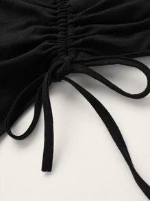 SHEIN ICON Solid Drawstring Side Halter Y2k Top - Black - View 5