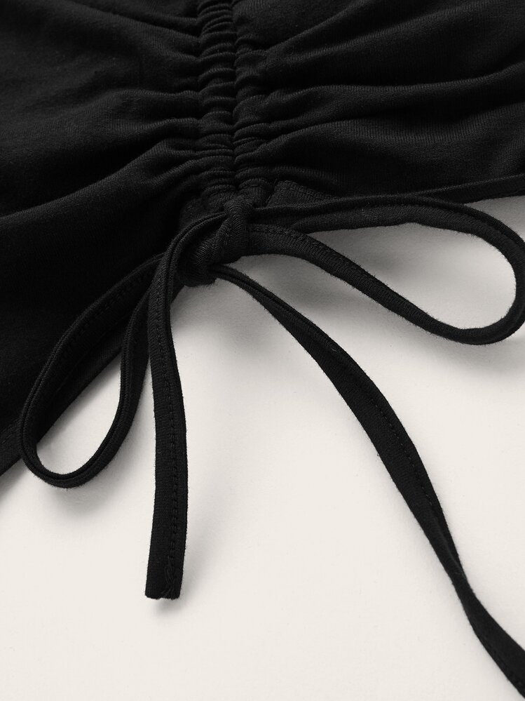 SHEIN ICON Solid Drawstring Side Halter Y2k Top - Black - View 5