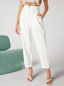 BizChic Solid Tailored Trousers - White - View 4