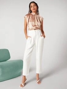 BizChic Solid Tailored Trousers - White - View 5
