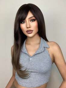 HAIRCUBE 20 英寸棕色劉海中長直發華麗美麗優雅合成假髮女式 - 彩色 - 查看 1