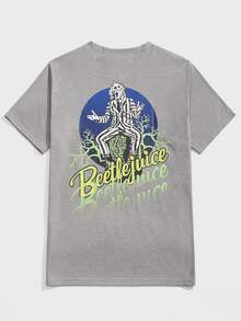 ROMWE MEN WB Horror | ROMWE Hombres Camiseta con estampado de letra - Gris Claro - Ver 8