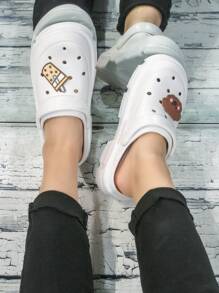 Zuecos con estampado de dibujos animados con abertura - Blanco - Ver 3